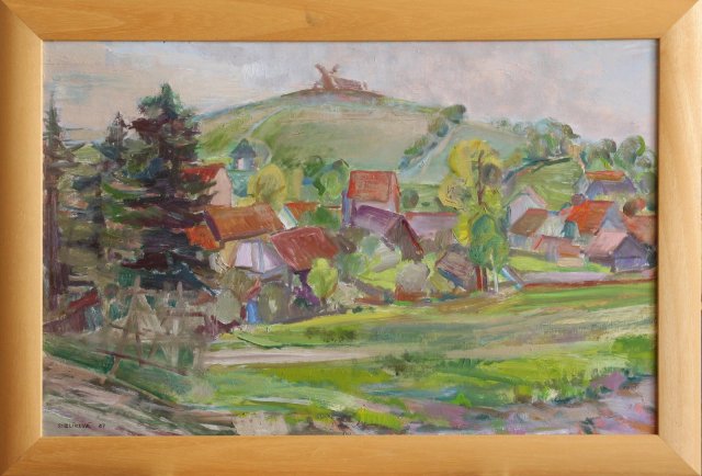 Eva Siblíková: Družstevní cesta (Partutovice), 1987, olej na sololitu